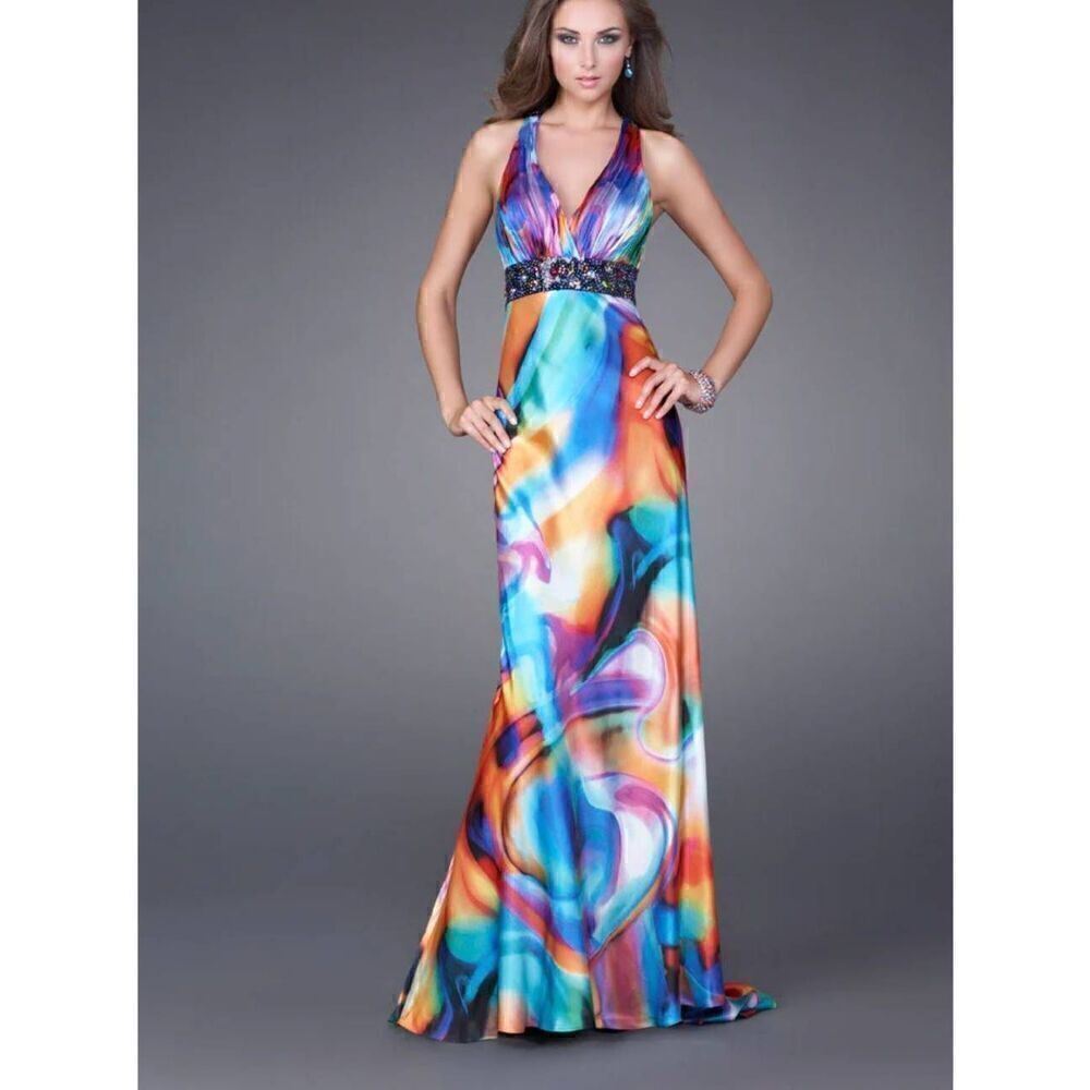 La Femme Paris Satin Sequin Molt-Color  Formal Long Gown 6